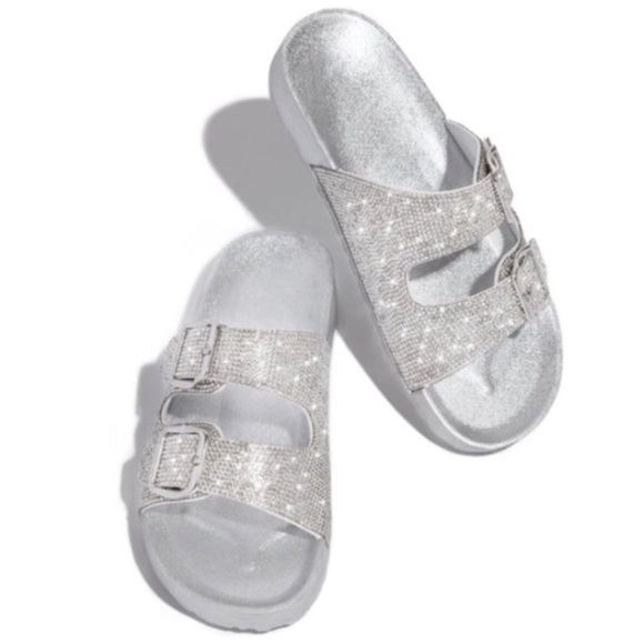 !!RESTOCKED!! Embellished Buckle Sandals - Silver - Picture 4 of 7